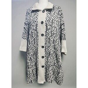 Marla Wynne Oversized Duster Cardigan Sweater Beige Black 3/4 Sleeve Size L NEW